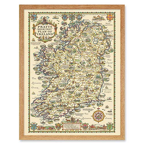 Map Taylor 1933 Pratts High Test Plan Ireland Art Print Framed Poster Wall Decor 12x16 inch Karte Irland Wand Deko