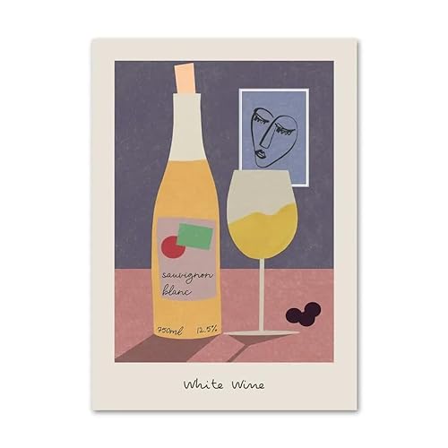 GIBOH Bar-Nachtclub-Cocktail-Poster und Drucke, modische Wandkunst, Weißwein, Leinwandgemälde, nordische ästhetische Bilder für Heimdekoration, 50 x 70 cm x 1, ohne Rahmen
