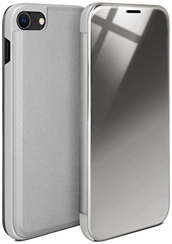 moex Dünne 360° Handyhülle passend für iPhone SE (2020) | Transparent bei eingeschaltetem Display - in Hochglanz Klavierlack Optik, Silber