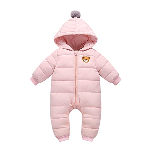 Baby Schneeanzüge Winter Overalls mit Kapuze Strampler Langarm Jumpsuit Baumwolle Zippers Outfits 6-9 Monate, Rosa