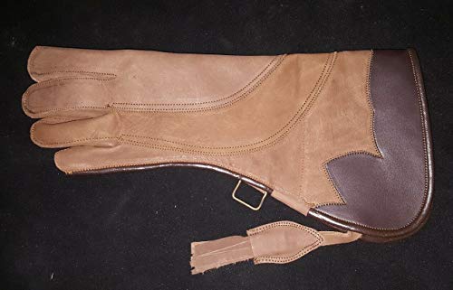Altawash Handschuh mit Adler, Falknerei und Eule, 3-lagig, Nubukleder, 40,6 cm, Hellbraun links (klein)