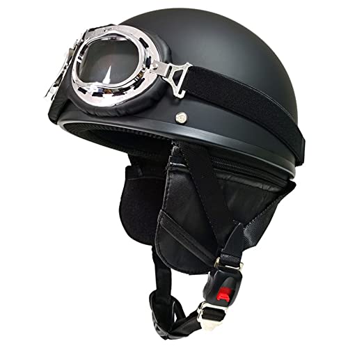 Vintage Motorrad Halbhelme Halbschale Jet-Helm mit Schutzbrille Retro Erwachsene Roller Scooter Helm DOT/ECE cezertifizierter Unisexs Für Biker Elektroauto Motorrad 1,S=55-56cm