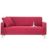 1 Stück Stretch Sofabezug Polyester RPET Einfarbig antirutsch elastisch Sofa Protector Sanft Wildleder Sofa Schonbezüge für Stuhl Sofa Verhindern Sie Kratzer Schonbezug 2 Sitzer -rot