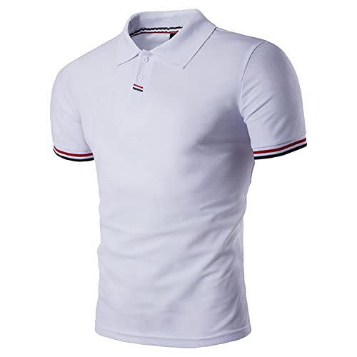 Linarun Poloshirt Herren Kurzarm Polohemd aus 100% Baumwolle Herren Regular Fit Polo mit Knopfleiste (S, Weiß)