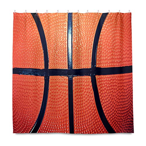 OOWOW Duschvorhang Basketball Leder Sport Badvorhang mit Kunststoffhaken Durable Wasserdicht Duschvorhang-Set für Badezimmer Badewanne Stall Hotel Decor 182,9 x 182,9 cm