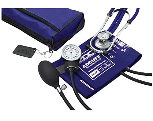 Taschen-Aneroid-/Stethoskop-Set für Erwachsene ADC Pro's Combo II SR mit Blutdruckmessgerät Prosphyg 768 und Stethoskop Adscope Sprague 641 und passender Nylon-Transporttasche, königsblau