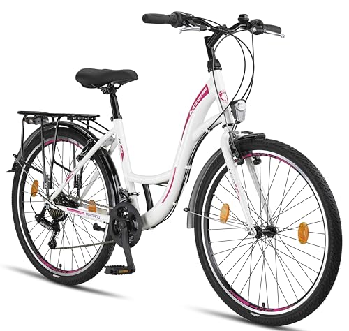 Licorne Bike Stella Premium City Bike in 26 Zoll - Fahrrad für Mädchen, Jungen, Herren und Damen - 21 Gang-Schaltung - Hollandfahrrad - Weiss