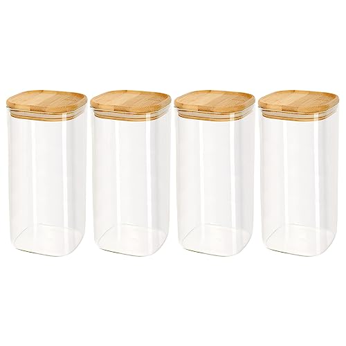 Schramm® 4 oder 5 Stück Vorratsgläser Set eckig mit Bambus Deckel in 6 verschiedenen Größen Vorratsdosen luftdicht Vorratsglas Aufbewahrungsglas, Größe:1600 ml