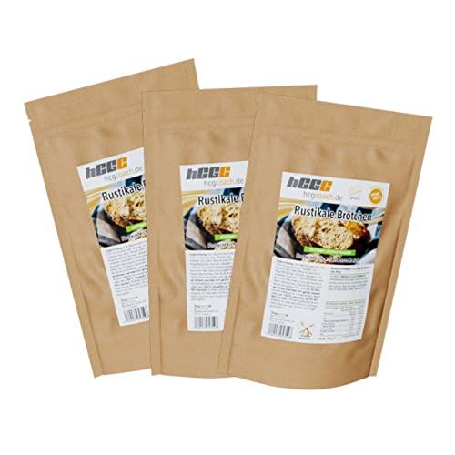 hCGC® Brötchenbackmischung (3x 200g) | 28g - 33g Protein | Nur 1,5g - 1,6g Kohlenhydrate | Lower Carb und Keto geeignet | Mit prebiotischen Ballaststoffen (Rustikal)