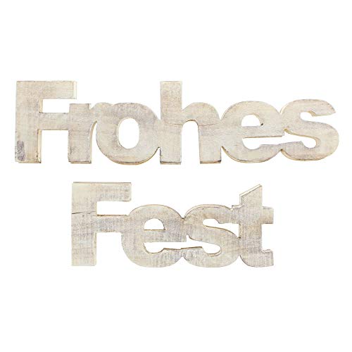 FRANK FLECHTWAREN Holzdeko Frohes Fest, 2-teilig