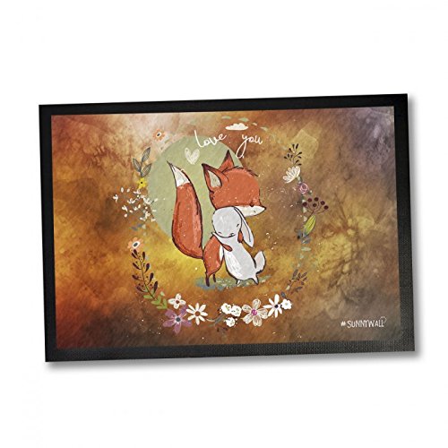 35 x 50 Fußmatte Fuchs Fox Hase Rabbit in love Einweihungsgeschenk Geschenk für Einweihung Fußabtreter Türmatte