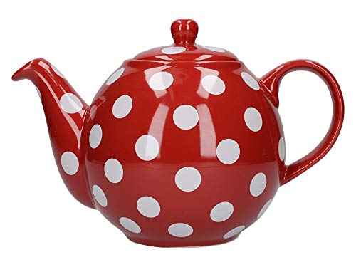 London Pottery, Teekanne, rund, für 4 Tassen, Rot mit weißen Punkten