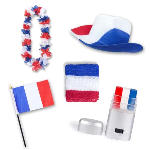 Sonia Originelli Fan-Paket EM Frankreich France Fußball Hut Kette Schminke Schweißband Flagge