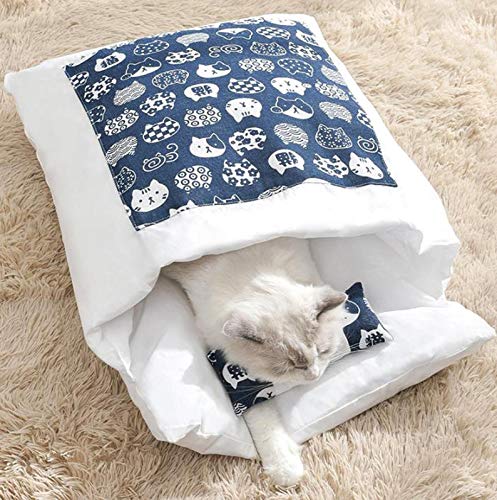 Katzenkissen, Schlafsack, Winter, warm, Katzenbetten für Kätzchen, Welpen, 65 x 50 cm, waschbar, abnehmbar, mit Kissen, verbesserter Schlaf