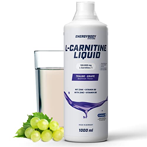 Energybody L-Carnitine Liquid mit Zink, hochdosiert 100.000 mg/Liter, flüssig, mit Dosierbecher, Carnipure Qualität, 1000 ml, Traube Geschmack
