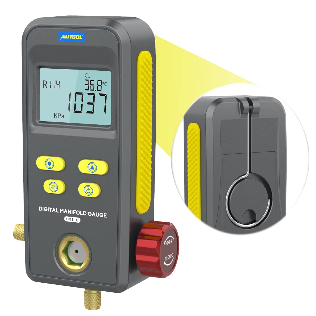 AUTOOL LM110 Digitales Kältemanometer, HLK-System Kältemanometer für Kältemittelfüllung und Drucktest/Vakuumlauftest/Kühlschrank- und Klimaanlagen-Druckleckagetest
