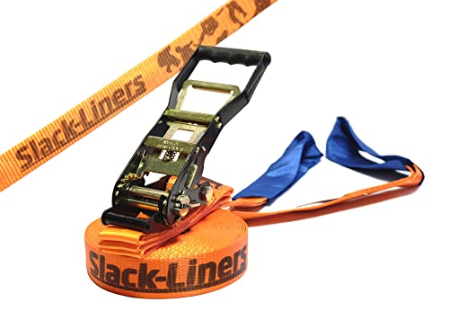 Slack-Liners Slackline Classic Line ORANGE - 50mm breit, 25m lang - mit Langhebelratsche Made in Germany