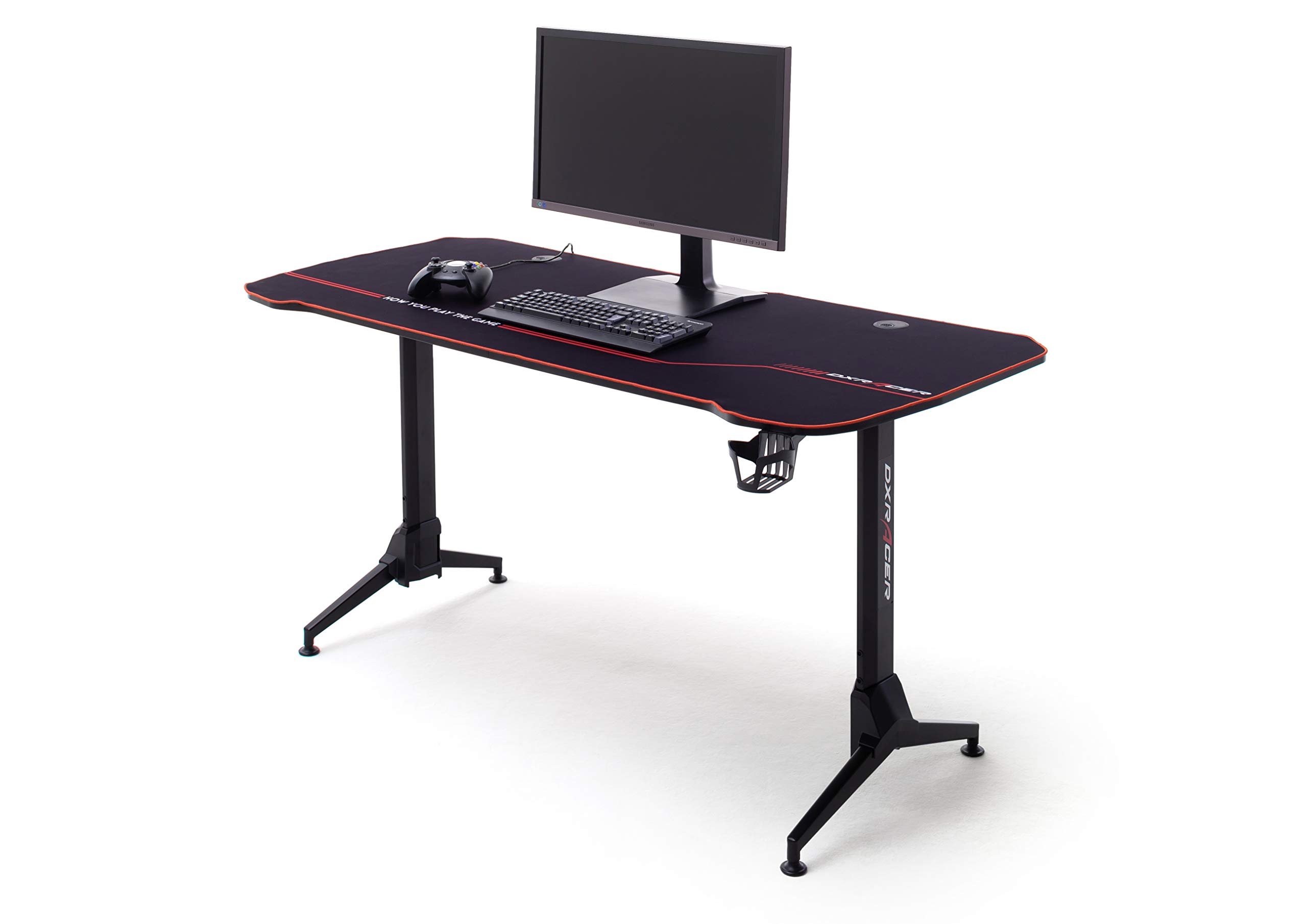 Robas Lund Gaming Tisch DX Racer 6 höhenverstellbar Gaming Desk Schwarz Carbonlook, BxHxT 160x70x60 cm