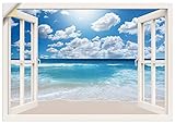 ARTland Wandbild selbstklebend Vinylfolie 70x50 cm Fensterblick Fenster Strand Meer Maritim Karibik Südsee Urlaub Sommer T5UQ
