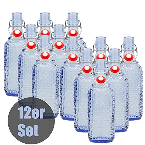 Cadofe 6Stk. oder 12Stk. - Bügelverschlussflasche Leere Glasflasche mit Bügelverschluss Weinflasche Schnapsflasche Glasflaschen Drahtbügelflasche Flasche mit Kippverschluss 0,5 Liter in Blau
