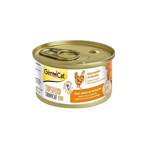 GimCat Superfood ShinyCat Duo Filet mit Obst oder Gemüse - Katzenfutter mit saftigem Filet ohne Zuckerzusatz für ausgewachsene Katzen