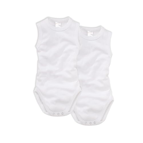 wellyou, 2er Set Baby-Body Kinder-Body ohne Arm, klassisch weiß, ärmellos für Jungen und Mädchen, Feinripp 100% Baumwolle, Größe 116-122