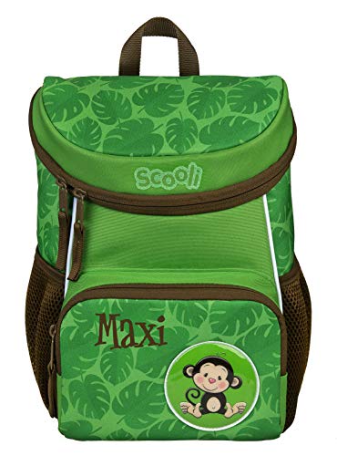Mini-Me Kindergartenrucksack 3 - 6 Jahre mit Namen bedruckt | Motiv Tiere für Jungen & Mädchen | kleiner Rucksack mit Brustgurt gepolstert (Max Monkey)