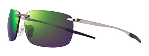 Revo Sonnenbrille Descend Z: Polarisiertes randloses Glas mit Bügeln aus Edelstahl, glänzender Gunmetal-Rahmen mit Evergreen-Linse