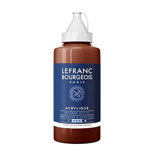 Lefranc Bourgeois 300355 feine Acrylfarbe, hochpigmentiert, gute Deckkraft, cremige homogen Textur, alterungsbeständig, lichtecht, 750ml Flasche - Umbra Gebrannt