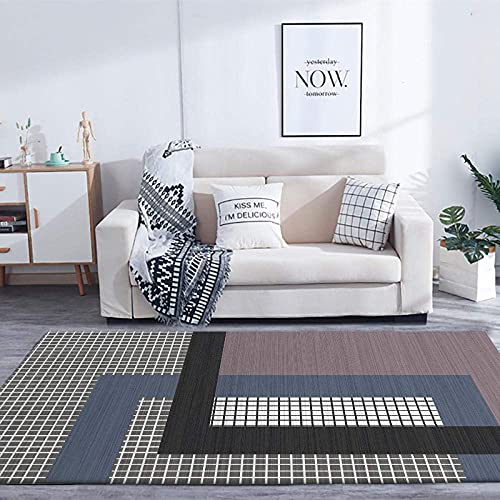 FGDSA Moderner Teppich für Wohnzimmer, waschbar, weich, für Flur, kariertes Muster, Puzzle, schwarz, 150 x 200 cm