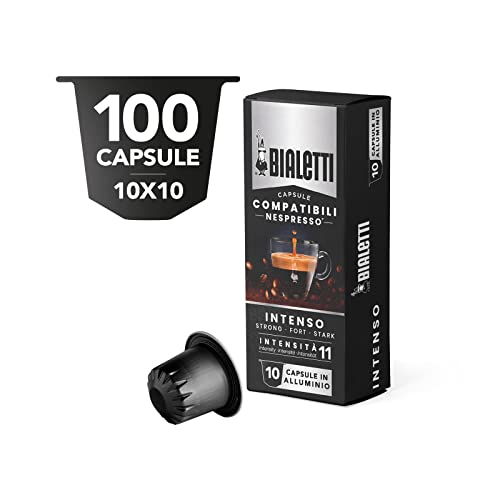 Bialetti Nespresso-kompatible Kapseln, intensiver Geschmack (Intensität 11), 100 Aluminiumkapseln (10 Packungen mit 10 Kapseln), 900 g