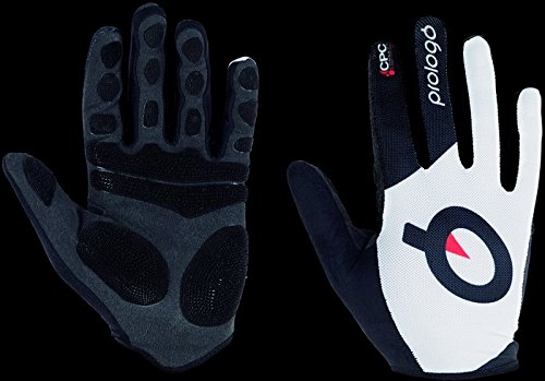 Prologo Langfingerhandschuhe Piquet, M, Logo Handschuhe, weiß Untergrund/Schwarz, M