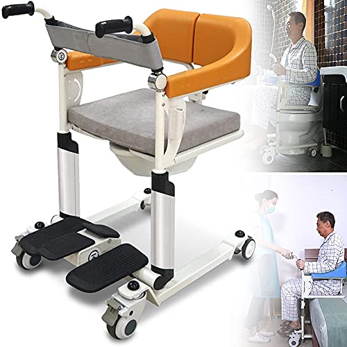 Rollstuhl Fahrbarer Toilettenstuhl Duschstuhl Nachtstuhl Auf Rollen Transportrollstuhl mit 180° Geteiltem Sitz, Toilettenstuhl Höhenverstellbar Fahrbar für Senioren, Bis zu 120 kg,MechanicalHydraulic