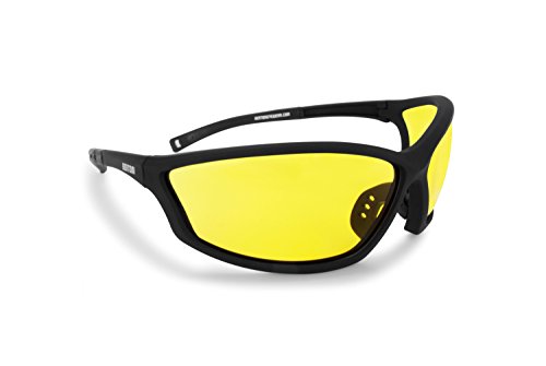 BERTONI Sportbrille Sehstärke mit Adapter für brillenträger für Radsport Motorrad Ski Golf Lauf Running - AF100 Windschutz für Brillenträger (Gelb)