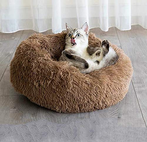 Haustierbett Deluxe, Katzen- Und Hundebett, Super Soft Cushion Round Oder Oval Donut Nesting Cave Bed Schlafbett Für Katzen Und Welpen-70cm-Kaffee