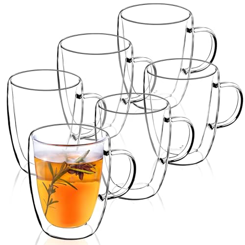 KADAX doppelwandige Glas Tasse, Glas mit Griff, 270ml, Trinkglas für Saft, Tee, Kaffee, Drink, Wasser, Eistee, Cappuccino, Universalglas, Teeglas, hochwertige Qualität (6)
