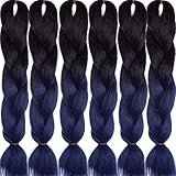 LDMY Jumbo Braids-24Inch Long Ombre Black and Navy Blue Braiding Hair Extensions 6pcs/pack 100g/pc