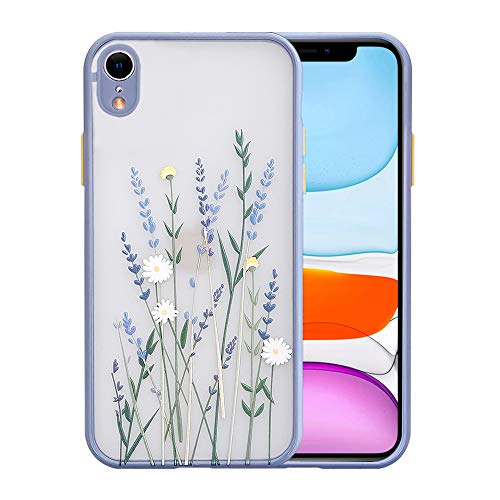 Ownest Kompatibel mit iPhone XR Hülle,Blume Transparent Matte PC Back 3D Floral und Mädchen Frau Weich Silikon Bumper Schutzhülle Case für iPhone XR-Lila