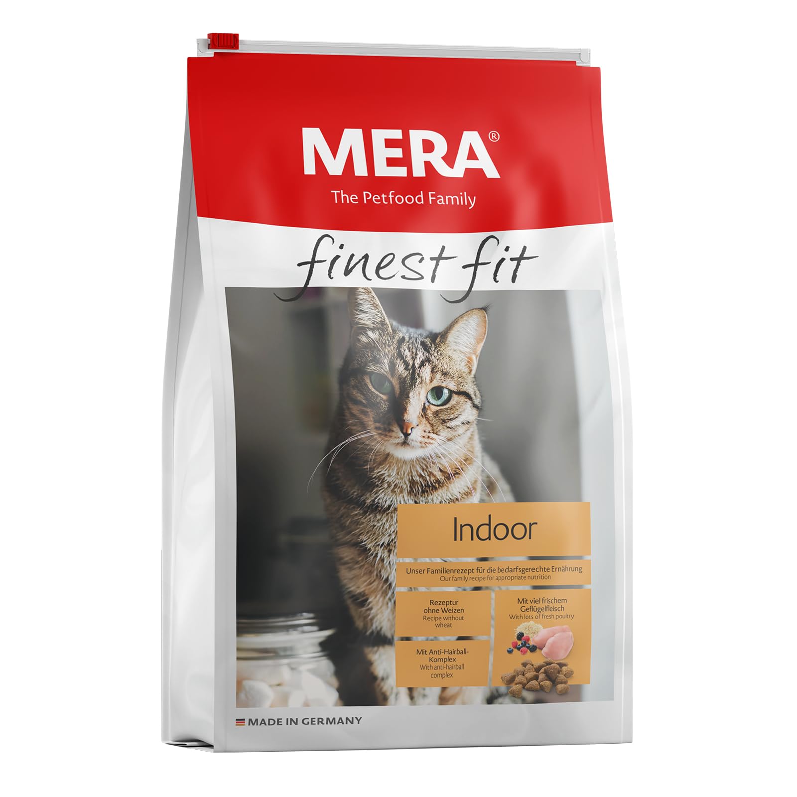 MERA finest fit Indoor, Katzenfutter trocken für aktive Katzen, Trockenfutter aus frischem Geflügel und Reis, gesundes Futter für Hauskatzen, ohne Zucker (4 kg)