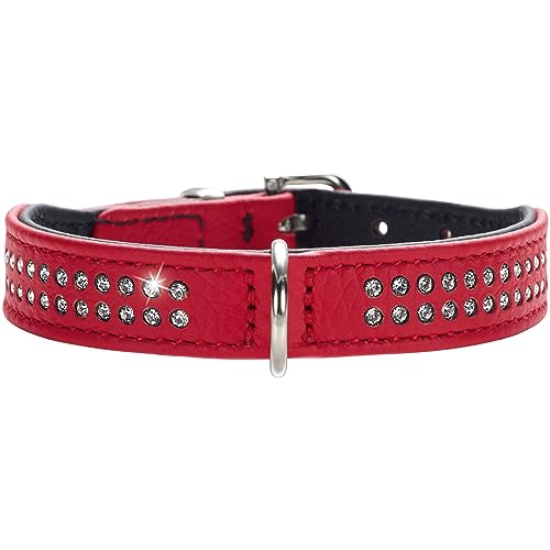 HUNTER DIAMOND PETIT Halsband für kleine Hunde, Leder, mit Strasssteinchen, rot/schwarz, 42