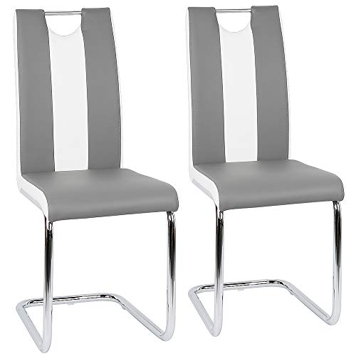 Esszimmerstuhl mit Hoher Rückenlehne, Schwingstuhl Set, 2-er Set, Grau + Weiß