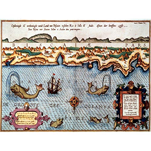 Wee Blue Coo Kunstdruck auf Leinwand, Motiv: Landkarte mit französischem Monster, Ozean-Kunst.