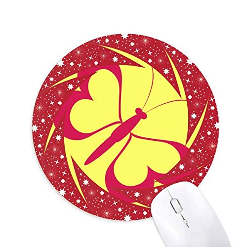 Big Pink Butterfully Wheel Mouse Pad Round Red Rubber