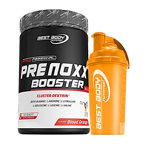 Best Body Nutrition 600 g Pre Noxx Booster mit BCAA und Cluster-Dextrin® + Protein Shaker (orange)