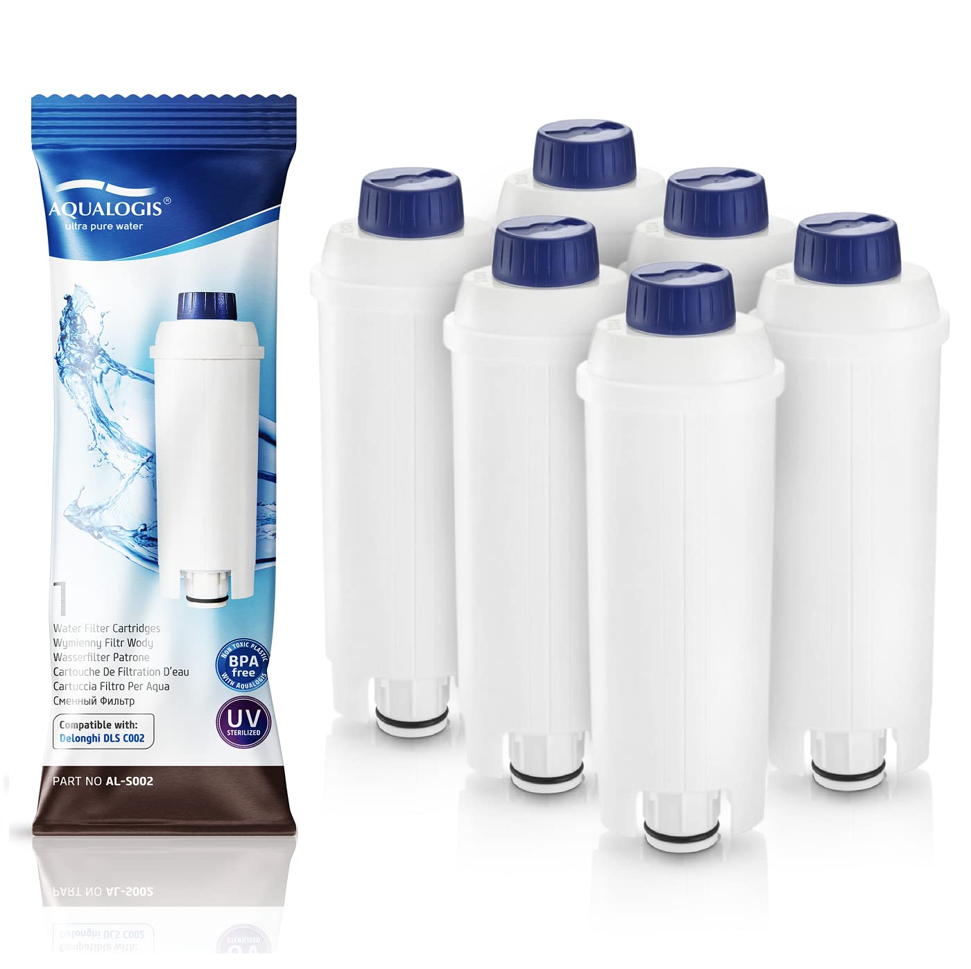 Aqualogis Kaffeemaschinenwasserfilterersatz Kompatibel mit DeLonghi DLSC002, SER3017 & 5513292811 - einschließlich Versionen der ECAM, ESAM, ETAM Serie (6er Pack)