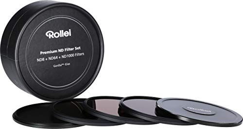 Rollei Premium Objektiv Grau Filterset bestehend aus: je 1x ND 8, ND 64 und ND 1000 Filter aus Gorilla Glas mit Aluminium Ring für Langzeitbelichtung mit Aluminium-Schutzdeckel. (67mm)