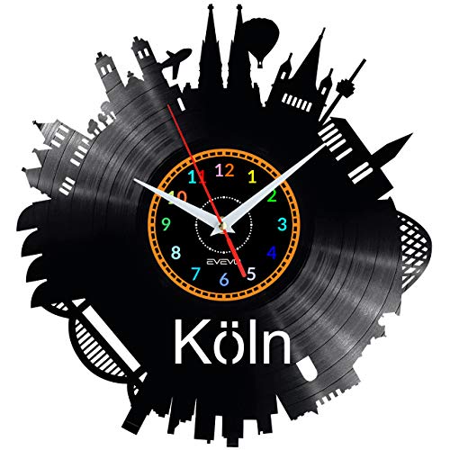 EVEVO Köln Wanduhr Vinyl Schallplatte Retro-Uhr groß Uhren Style Raum Home Dekorationen Tolles Geschenk Uhr Köln