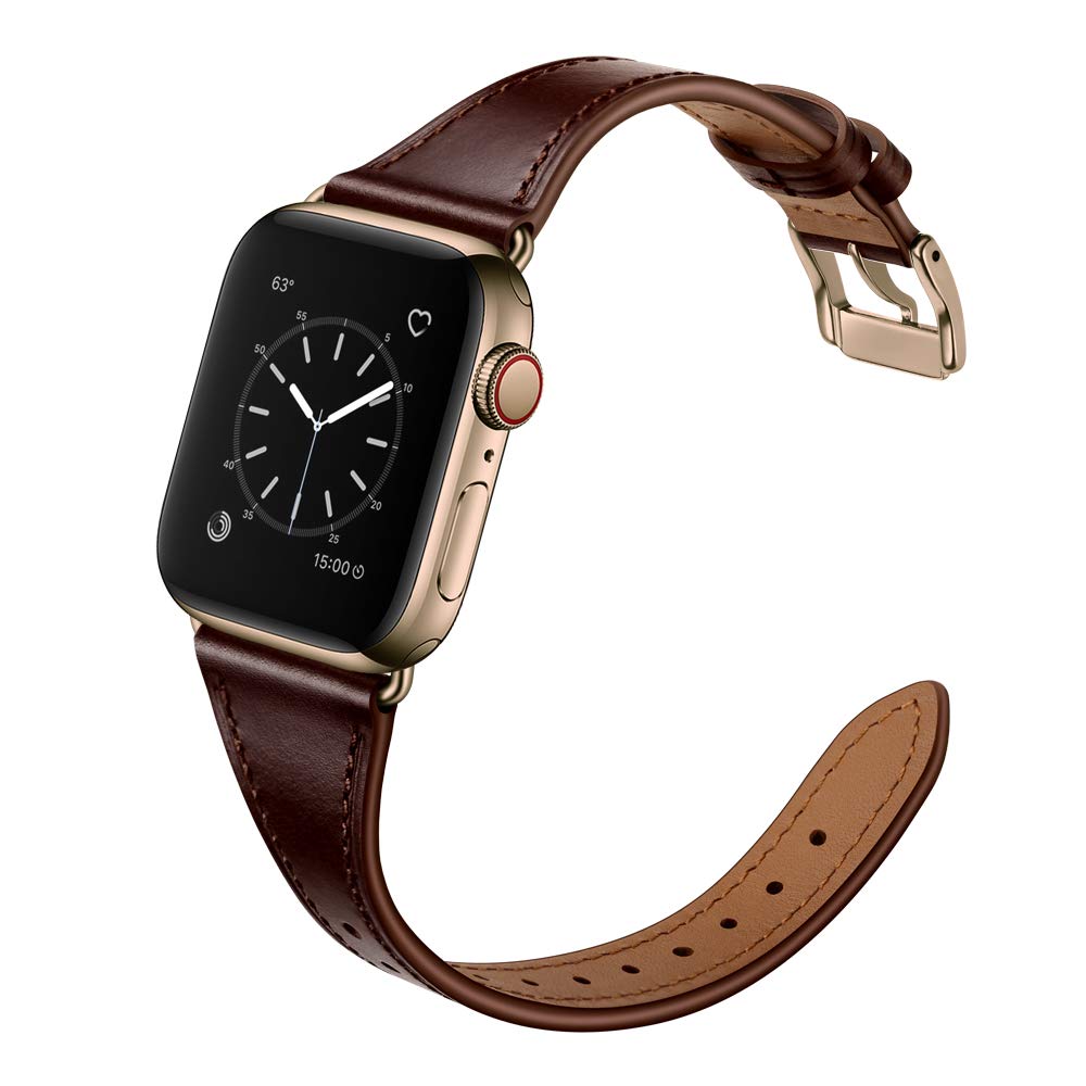 Arktis Lederarmband für Frauen kompatibel mit Apple Watch (Apple Watch Ultra 1/2 49 mm) (Series 7 8 9 45 mm) (Series SE 6 5 4 44 mm) (Series 3 2 1 42 mm) [Echtes Leder] Edelstahlschließe - Kastanie