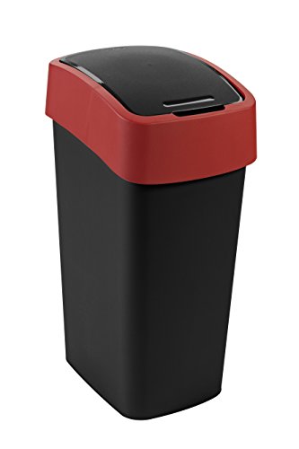 CURVER Abfalleimer Flip Bin 50l in schwarz/rot, Plastik, 35 x 25 x 10 cm