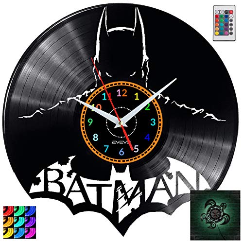 EVEVO Batman Wanduhr RGB LED Pilot Wanduhr Vinyl Schallplatte Retro-Uhr Handgefertigt Vintage-Geschenk Style Raum Home Dekorationen Tolles Geschenk Uhr